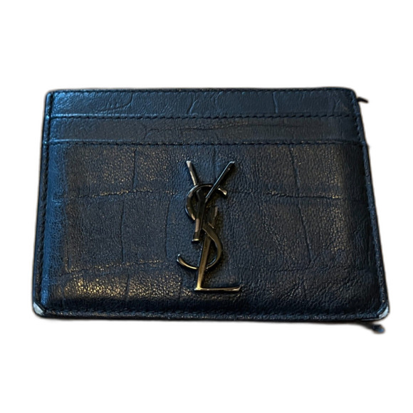 YSL Yves Saint Laurent Black on Black Leather Card Wallet Holder - Picture 1 of 5